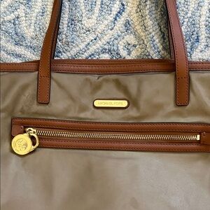 Michael Kors Tan and Brown Tote with Gold Accents